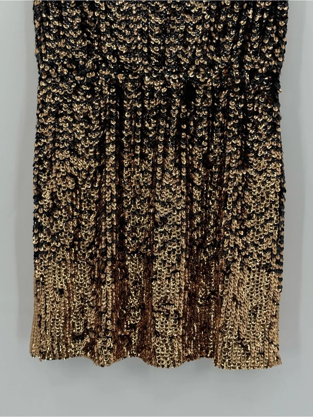 Tory Burch Black Gold Sequin Ombré Sleeveless V-Neck Cocktail Mini Dress SZ-L
